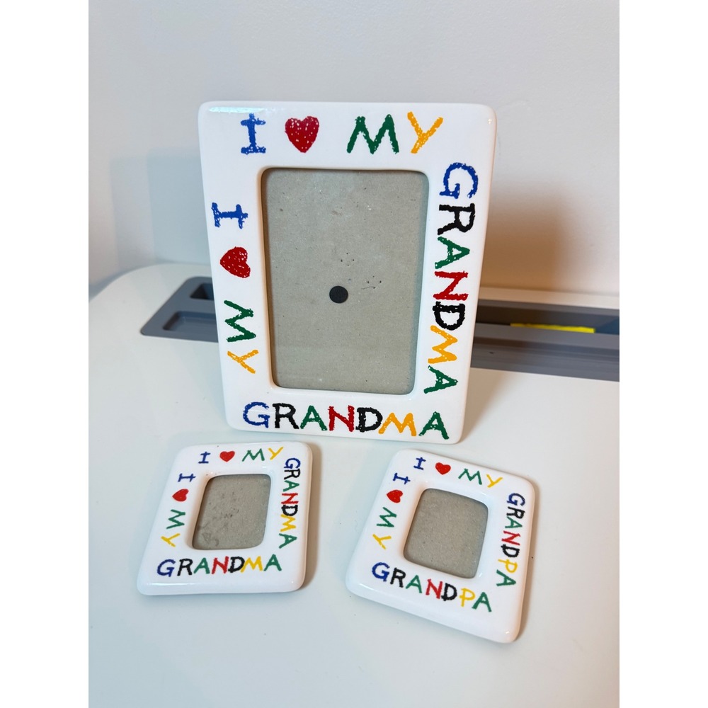 Ceramic Picture Frame Set Grandparents OS White I Love My Grandma Magnet